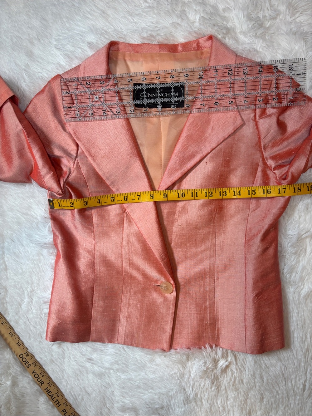 Vintage Silk Shantung Two Piece Suit Peach Pink Green Size Med Read Description - Picture 12 of 16